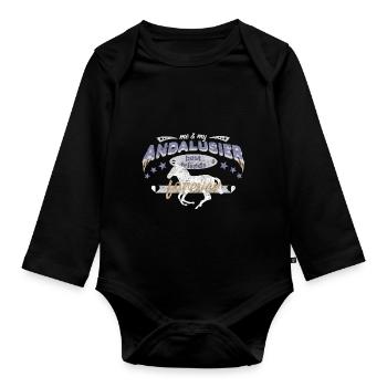 Andalous cheval race de chevaux meilleurs amis - Body Bébé bio manches longues - noir - Devant