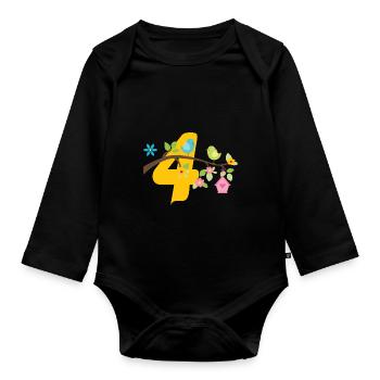 Birthday number 4 bird birdie bird family - Organic Longsleeve Baby Bodysuit - black - Front
