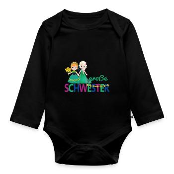 big sister girl bouquet - Organic Longsleeve Baby Bodysuit - black - Front
