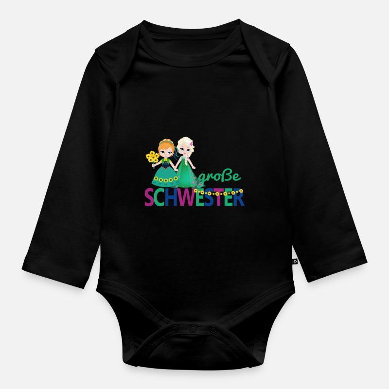 große Schwester Mädchen Blumenstrauß - Baby Bio-Langarm-Body - Schwarz