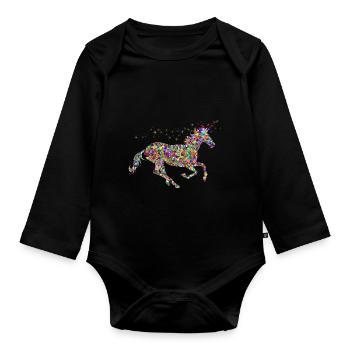 Rainbow Unicorn Sparkles - Organic Longsleeve Baby Bodysuit - black - Front