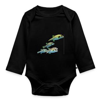 blowfish puffer fish fisherman fish animal animals - Organic Longsleeve Baby Bodysuit - black - Front