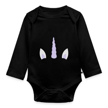 unicorn horn and ears - Organic Longsleeve Baby Bodysuit - black - Front