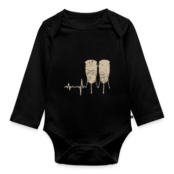 Geschenk Heartbeat Trommel Bongo - Baby Bio-Langarm-Body - Schwarz - Vorne