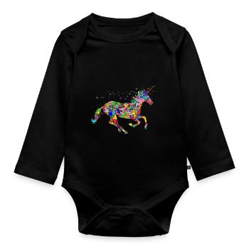 farbenvolles Einhorn Regenbogen - Baby Bio-Langarm-Body - Schwarz - Vorne