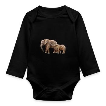 Elephant - Organic Longsleeve Baby Bodysuit - black - Front