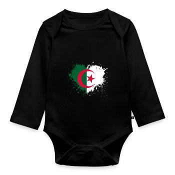 Coeur drapeau algerie - Body Bébé bio manches longues - noir - Devant