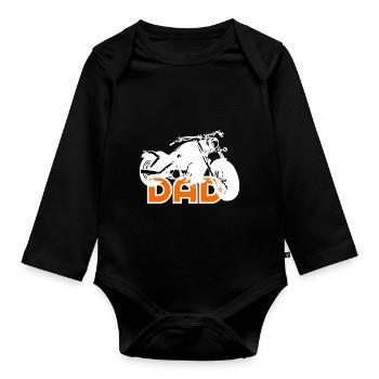 Biker DAD White/Orange Motorcycle - Organic Longsleeve Baby Bodysuit - black - Front
