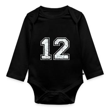 12 in white in the used look - Organic Longsleeve Baby Bodysuit - black - Front