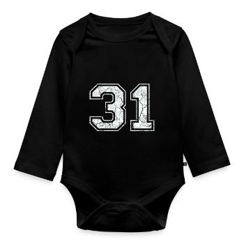 31 in white in the used look - Organic Longsleeve Baby Bodysuit - black - Front