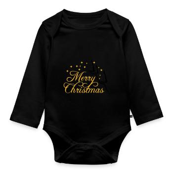 fir mountain fir tree stars night merry christma - Organic Longsleeve Baby Bodysuit - black - Front