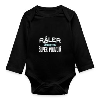 Râler super pouvoir drole - Body Bébé bio manches longues - noir - Devant