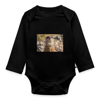Erdmännchen (Suricata suricatta) meerkat - Baby Bio-Langarm-Body - Schwarz - Vorne