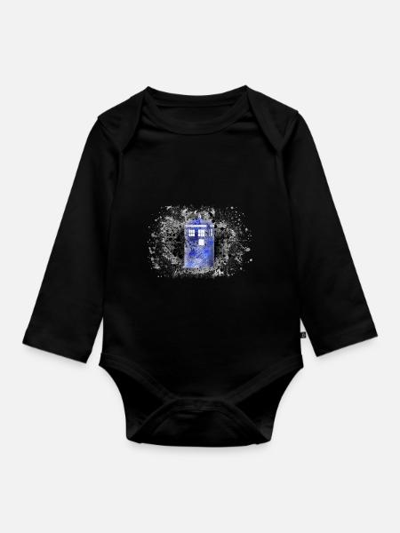 Tardis Paint Splatter - Organic Longsleeve Baby Bodysuit - black