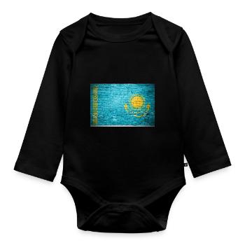 Kazakhstan brick wall flag graffiti poster - Organic Longsleeve Baby Bodysuit - black - Front