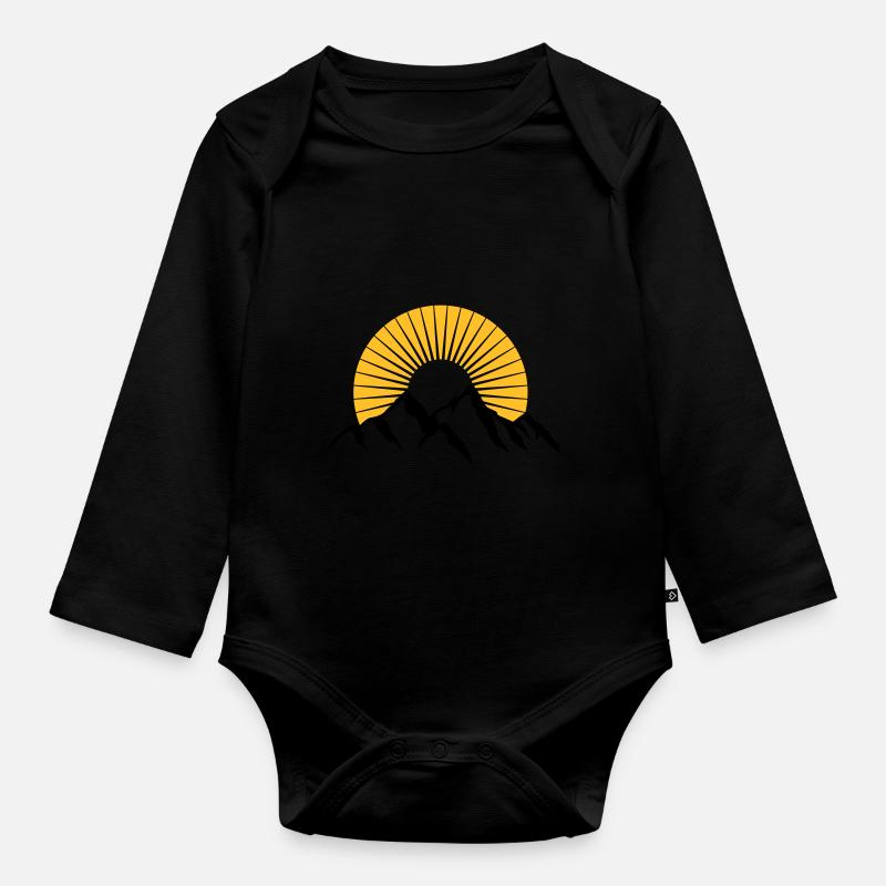 Beautiful mountains with Sun - Organic Longsleeve Baby Bodysuit - black