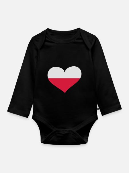 Polen Herz; Heart Poland - Baby Bio-Langarm-Body - Schwarz