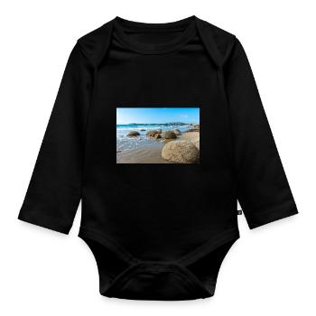 spherical rocks Moeraki Boulders New Zealand Otago - Organic Longsleeve Baby Bodysuit - black - Front