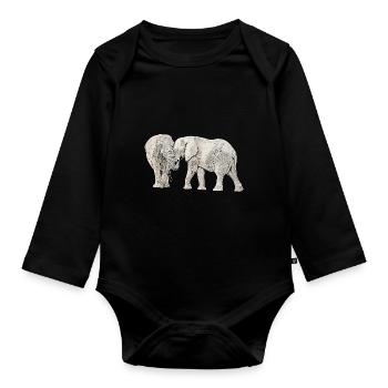 l'éléphant - Body Bébé bio manches longues - noir - Devant