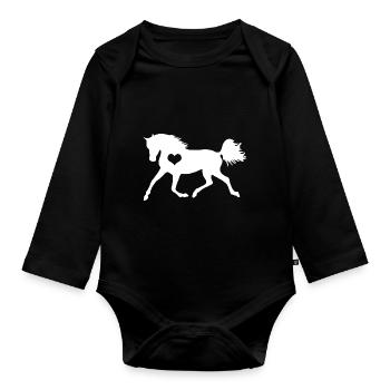 Cheval coeur cheval amoureux équitation fille cadeau - Body Bébé bio manches longues - noir - Devant