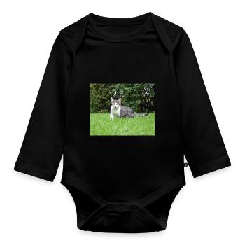 Curious kitten - Organic Longsleeve Baby Bodysuit - black - Front