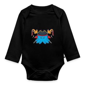 Oktopus - Baby Bio-Langarm-Body - Schwarz - Vorne
