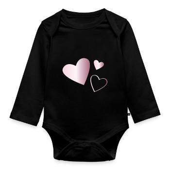 Zwei Herzen Turmalin rosa - Baby Bio-Langarm-Body - Schwarz - Vorne
