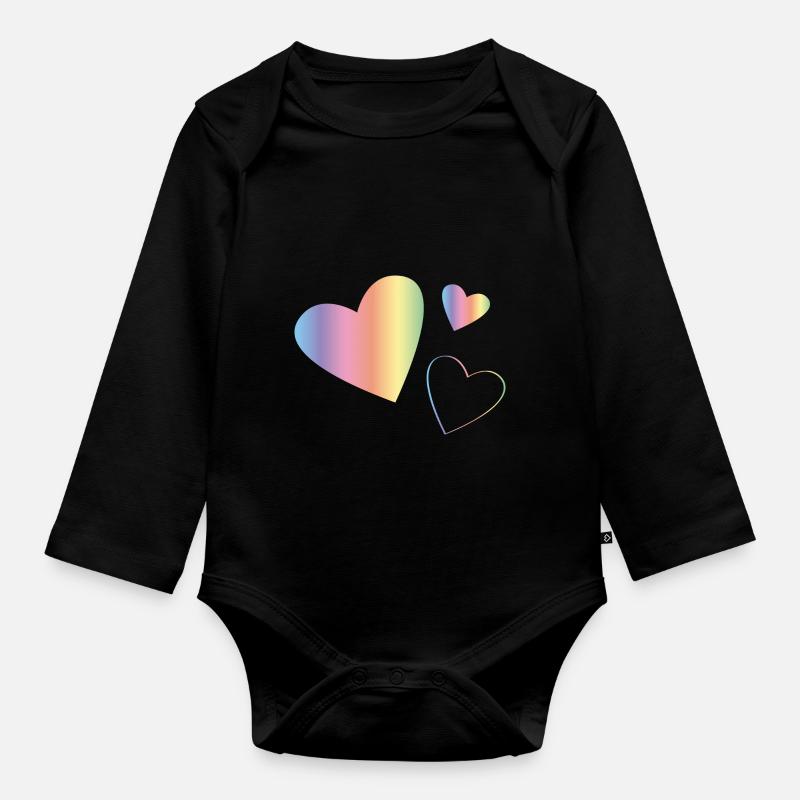 Cœurs arc-en-ciel - Body Bébé bio manches longues - noir