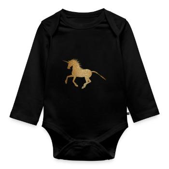 Licorne, or, paillettes - Body Bébé bio manches longues - noir - Devant