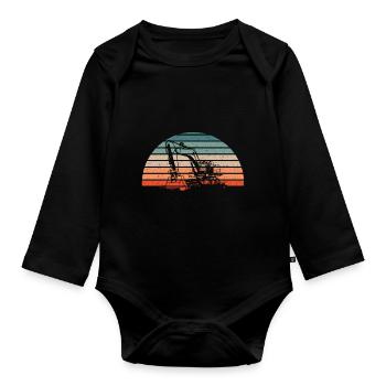 Retro Bagger Baggerführer Vintage Baggerfahrer - Baby Bio-Langarm-Body - Schwarz - Vorne
