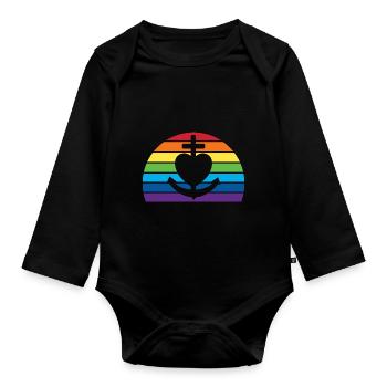 Foi Amour Espérance, Arc-en-ciel retro sunset - Body Bébé bio manches longues - noir - Devant