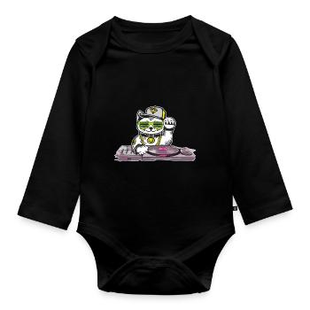 Cat DJ Techno Music Lovers Electro Musicians - Organic Longsleeve Baby Bodysuit - black - Front