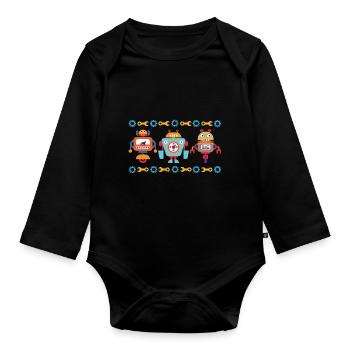 Trois petits robots - Body Bébé bio manches longues - noir - Devant