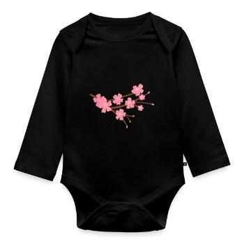 Japanese Cherry Blossom - Organic Longsleeve Baby Bodysuit - black - Front