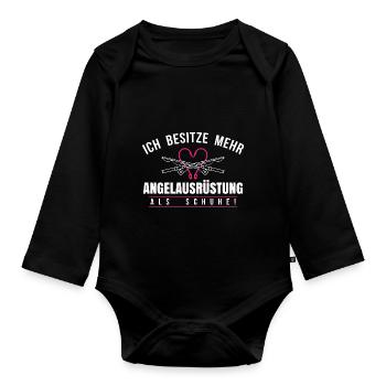Ich besitze mehr Angelausrüstung als Schuhe - Baby Bio-Langarm-Body - Schwarz - Vorne
