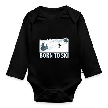 Né pour Skier Sports d’hiver Piste de ski - Body Bébé bio manches longues - noir - Devant