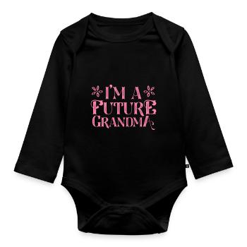 Je suis une future grand-mère grand-mère grand-mère grand-mère - Body Bébé bio manches longues - noir - Devant