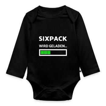 Lustiges Sport Design Sixpack wird geladen - Baby Bio-Langarm-Body - Schwarz - Vorne
