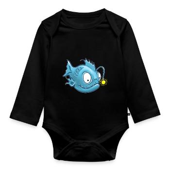 Lanternfish or frogfish - Organic Longsleeve Baby Bodysuit - black - Front