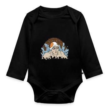 popart swimmer - Baby Bio-Langarm-Body - Schwarz - Vorne