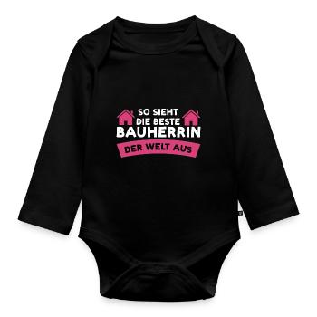 Bauherrin Bauherr Eigenheim Geschenk - Baby Bio-Langarm-Body - Schwarz - Vorne