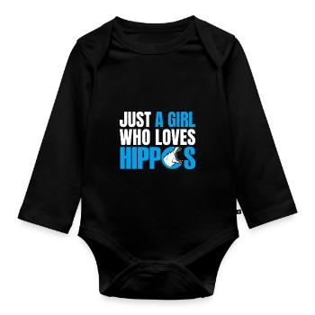 JUST A GIRL WHO LOVES HIPPOS - Organic Longsleeve Baby Bodysuit - black - Front