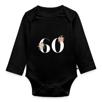 60e anniversaire fleuris (Cadeau de 60 ans) - Body Bébé bio manches longues - noir - Devant