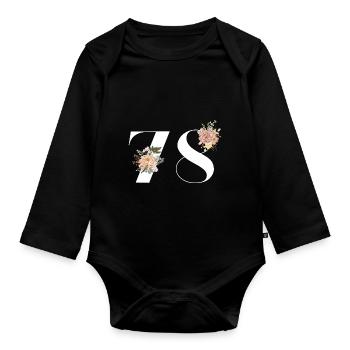 78e anniversaire fleuris (Cadeau de 78 ans) - Body Bébé bio manches longues - noir - Devant