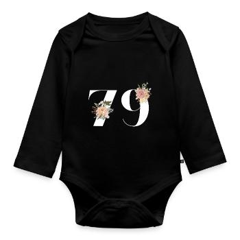 79e anniversaire fleuris (Cadeau de 79 ans) - Body Bébé bio manches longues - noir - Devant
