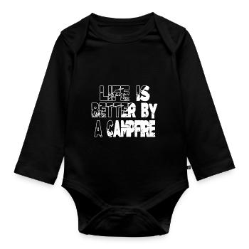 present quote geek motor home happy camping hoodie - Organic Longsleeve Baby Bodysuit - black - Front