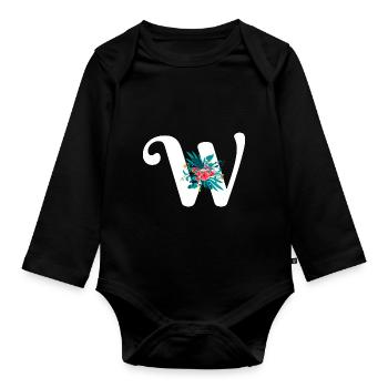 Buchstabe W geblüht - Baby Bio-Langarm-Body - Schwarz - Vorne