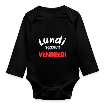 lundi ressenti vendredi - humour - Body Bébé bio manches longues - noir - Devant