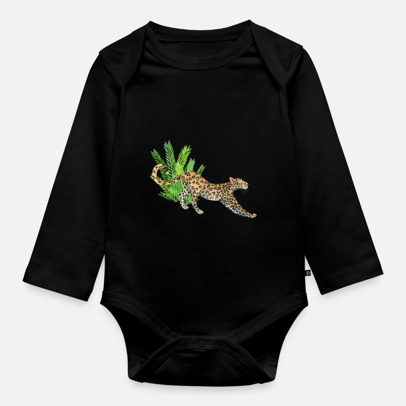 Leopard im Dschungel - Baby Bio-Langarm-Body - Schwarz