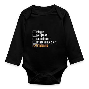 Gaming Zocken Zocker Gamer Streaming Streamer - Baby Bio-Langarm-Body - Schwarz - Vorne